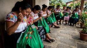 Nahuas bondando playeras de la selección mexicana